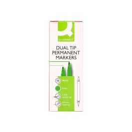 Rotulador Q-Connect Marcador Permanente Doble Punta Color Verde 0,4 mm Y 1 mm 10 unidades