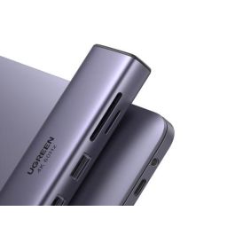 UGREEN UG60515 Base para Portátil y Replicador de Puertos USB-C, HDMI 4K 60Hz, USB 3.0, Ethernet Gigabit, Power Delivery 100W Gris