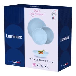 Luminarc Vajilla Apy Paradise Azul 18 Piezas para 6 Personas de Vidrio Opal, Apta Microondas y Lavavajillas