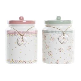 DKD Home Decor Bote Shabby Vichy Dolomita 2.35 L, 21cm Alto, Rosa Verde Azul Surtido, Apto Micro/Lavavajillas (2 Unid.)