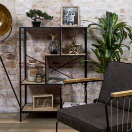 Home Deco Factory Estantería Edison 80x30x113 cm, estructura hierro y baldas madera, estilo Industriel