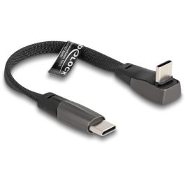 DeLOCK Cable USB 2.0 Type-C Macho a Type-C Macho Acodado PD 3.0 60W, Cable Plano Negro, 0.14m/14cm