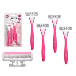 Berilo Set 4 Maquinillas de Afeitar 3 Hojas Rosa - Plástico/Metal 11x21x4.5 cm (24 Unidades) Precio: 35.50000003. SKU: B1CRMV22JD