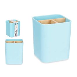 Organizador Cuadrado 3 Huecos Bambú Azul Berilo 9x11x9 cm (6 Unidades)