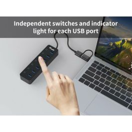 Equip Hub USB-C 3.2 Gen1 7xUSB-A Con Interruptores Adaptador USB-A y Alimentador