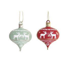 DKD Home Decor Colgante Decoración Navidad Tradicional Corazón de Metal y Madera Verde Rojo Set 6 Piezas 13x14x2 cm