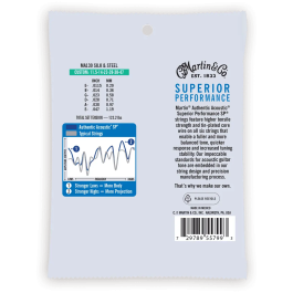 Martin Juego Acústica Authentic Silked Bronze 80/20 Custom Light 11-52 Cuerdas para Guitarra