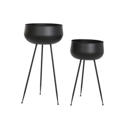 DKD Home Decor Macetero Urban de Metal Negro Cuadrado 34x34x70 cm | Set de 2 Piezas Desmontable