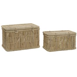 DKD Home Decor Baúl Balinés de Almacenamiento Decorativo Bambú y Cuerda Natural 46x74x46 cm - Set de 2