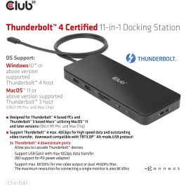 Club3D Docking Station Thunderbolt 4 11-en-1 para 2 Pantallas, USB, Ethernet, Lector SD, 140W Negro