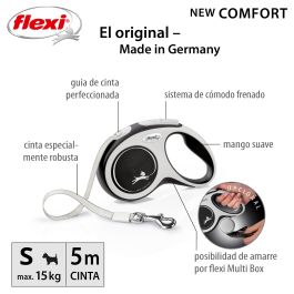 Flexi Correa New Comfort S Cinta 5M Negra Bicolor para Perros | Freno Mejorado y Accesorios Compatibles