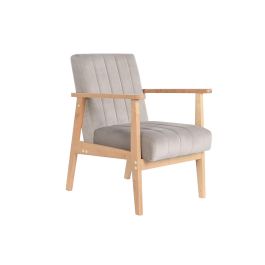 DKD Home Decor Sillón Sixties Scandi Poliéster y Pino Gris Natural 63 cm Ancho x 68 cm Profundidad x 81 cm Alto, Altura Asiento 43 cm
