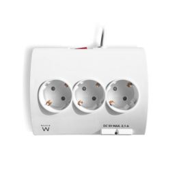 Ewent EW3935 Base Múltiple Regleta 5 Tomas AC, 2 USB, 1.5m Cable, Interruptor, Protección Infantil y Sobretensión, 3680W, Blanca