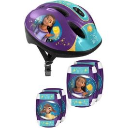 Disney DIS3496274675070 Set de Casco y Protecciones, Incluye Coderas y Rodilleras - Temática Película Wish