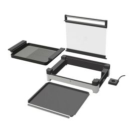 WMF Lono Tischgrill 0415430011 - Parrilla de Mesa Rectangular, Acero Inoxidable Negro, Aluminio, 2200 W, 600 x 413 mm, con Sensor y Bandeja