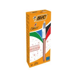 Bic Bolígrafo 4 Colores Rose Gold Cuerpo Blanco-Rosa Metálico Caja 12 Ud