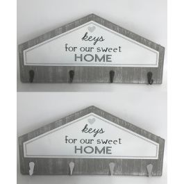 DKD Home Decor Guardallaves Urban Gris, Fabricado en MDF y Metal, con Dimensiones 39 x 19 x 4 cm, Pack de 4 Unidades Surtidas para Hogar