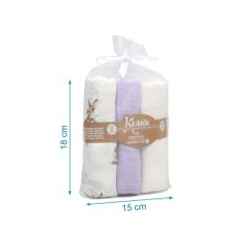 KioKids Set 3 Muselinas Conejitos, Lavanda y Blanco 70x70 cm Bambú y Algodón Certificado Oeko-Tex