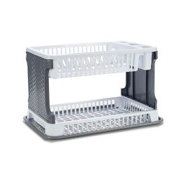 Kinvara Escurreplatos de Plástico Rattan Blanco 2 Pisos 44.5 x 30.3 x 27 cm (Set de 10)