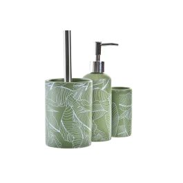 DKD Home Decor Baño Tropical Set de 3 Piezas en Dolomita y PP, Verde y Plateado, 37 cm Alto