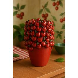 DKD Home Decor Jarrón Tropical Rojo de Cemento con Cerezas 18x18x25 cm - Set de 4 Unidades