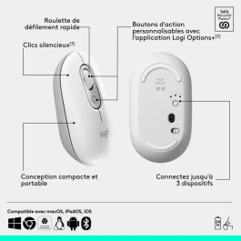 Logitech Pop Mouse Inalambrico Bluetooth Blanco Personalizable Botones Emis Ratin PC Oficina