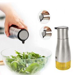 Quttin Set de 2 Aceiteras de Acero Inoxidable con Soporte - 18x9.5x23 cm, 320 ml (12 Unidades)