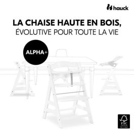 HAUCK Silla Alta de Madera Escalable Alpha+ Blanca - Asiento y Reposapiés Ajustables, Arnés de 5 Puntos, Bandeja Extraíble