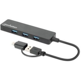 MANHATTAN Hub USB 3.0 de 4 Puertos Tipo-C / Tipo-A, 5 Gbit/s, Negro para Windows/Mac/Linux