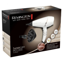 Remington Secador de Pelo SuperCare Pro 2200 AC7200W - 2200W - Acondicionador Iónico - Motor AC Profesional - Blanco - Incluye Concentrador y Difusor