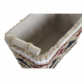 DKD Home Decor Cesta Colonial Natural Granate Set de 3 Piezas Fibra Poliéster 27x24x39 cm