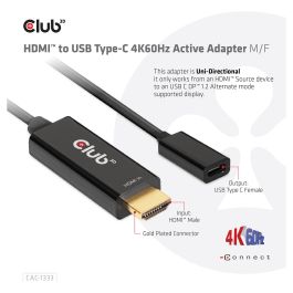Club3D Adaptador HDMI 2.0 a USB-C CAC-1333, Resolución 4K a 60Hz, Activo, Negro