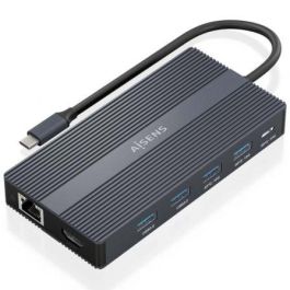 AISENS - USB-C DOCK 12 EN 1, USB-C A 2xHDMI, 1xDISPLAYPORT, 1xRJ45, 4xUSB-A, 1xUSB-C, 1xUSB-C PD, 1xSD, 1xMICRO SD, GRIS, 20CM