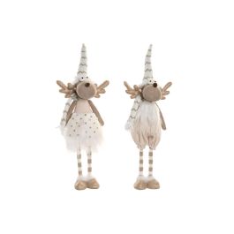 DKD Home Decor Figura Decorativa de Navidad Moderna Reno con Luces LED Poliéster Blanco 14x13x60 cm (2 Unidades) Funciona con 2 Pilas LR44