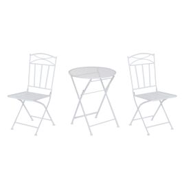 DKD Home Decor Mesa Terraza y Jardín Blanco Hierro Plegable Hojas Set de 3 60 x 60 x 70 cm