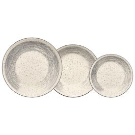 Vessia Vajilla 12 Piezas Patinada Gris y Blanco de Cerámica (Porcelana) (Set de 2)