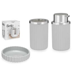 Set Baño 3 Piezas Gris Berilo - Jabonero, Dispensador y Bote (12 Unidades) Precio: 55.59000029. SKU: S3611103