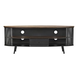 DKD Home Decor Mueble TV Loft Negro Marrón Abeto Metal 150x39x58 cm con 1 Cajón y 1 Estante Desmontable