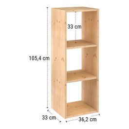 Astigarraga Estantería modular de 3 cubos de pino macizo Dinamic 107 x 36,2 x 34 cm Madera clara