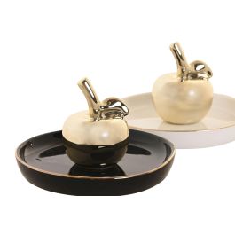 DKD Home Decor Anillero Manzana Glam Porcelana Surtido Blanco Negro Dorado 13x7.5x13 cm (6 Unidades)