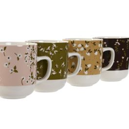DKD Home Decor Mug de Porcelana 380ml Colección Spices Shabby Apto Microondas y Lavavajillas Verde Mostaza Juego de 4 Unidades