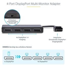 StarTech MST HUB - Adaptador de 4 Puertos DisplayPort 1.2, 4x DisplayPort 1080p, Windows, Negro