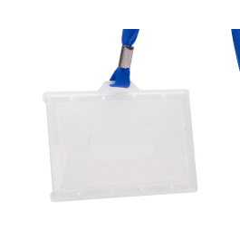 Q-connect Identificador kf17112 con Cordón Plano Azul y Apertura Lateral, 94x60 mm