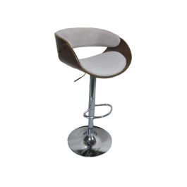 DKD Home Decor Taburete Moderno Ajustable Beige Marrón de PU y Nogal, Asiento a 83 cm, Acabado Cromado, 101.5x54x53 cm