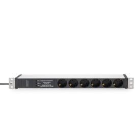 DIGITUS Regleta PDU 1U 6x Schutzkontakt Protección Sobretensión y Filtro de Red 16A 230V para Rack 19" con Cable 2m