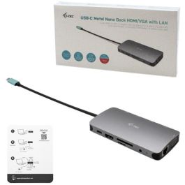 I-TEC Metal USB-C Nano Dock HDMI/VGA con LAN + Cargador 100W, Lector Tarjetas SD/MicroSD, 4K Ultra HD, Gris