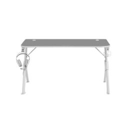 Mars Gaming Mgd140 W Mesa Gaming Grande 140x60 cm Blanco con Soporte para Cascos y Botellas, Acero y Fibra de Carbono