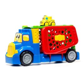 Molto Camión Portacoches 82 cm con 1 Coche y 10 Blocks, Luces y Sonidos, Pilas Incluidas, Plástico para Niños 1+ Años