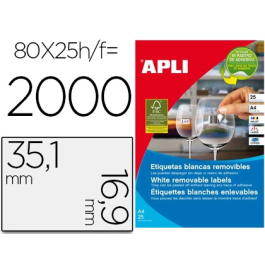 Apli C-Romos 80 X 25H Etiquetas Adhesivas 35,6x16,9 mm A4 Inkjet-Láser Blanco Removibles Precio: 11.49999972. SKU: BIX10199