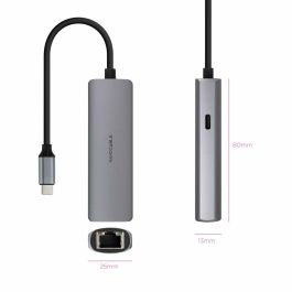 Coolbox Adaptador USB-C 3.1 a RJ45 Gigabit Ethernet con PD 100W para MacBook, iPad Pro, Dell XPS, Samsung Galaxy Gris 18cm